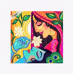 radha krishna illustration People Painting Aesthetic, Abstract Krishna Painting, Radhe Krishna Painting Canvas, Radha Krishna Acrylic Painting, Radha Krishna Canvas Painting, Radhakrishna Drawing, Mantra Painting, Krishna Acrylic Painting, Radha Krishna Paintings