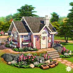 Sims 4 Houses Tiny House, Micro Sims 4 House, Sims 4 Micro Home Layout, Cottage House Plans Sims 4, Not So Berry House Sims 4, Tiny Homes Sims 4, Sims 4 Not So Berry House, Sims House Aesthetic, Not So Berry Mint House