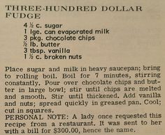 the recipe for three hundred dollar fudge