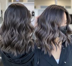 Half Head Foils For Dark Brown Hair, Smokey Ash Brown Balayage, Ash Brown Balayage Dark, Brown Balayage Dark, Dark Mid Length Hair, Half Head Foils, Smokey Ash Brown Balayage Dark, Hair Peg, Half Head Highlights