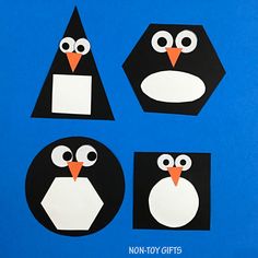 penguin paper craft for kids to make with their own eyes and nose, on a blue background