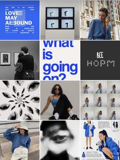 a collage of different images with the words what is going on? and an image of a woman in blue