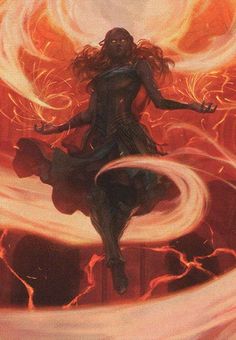 an illustration of a woman with her arms outstretched in the air, surrounded by flames