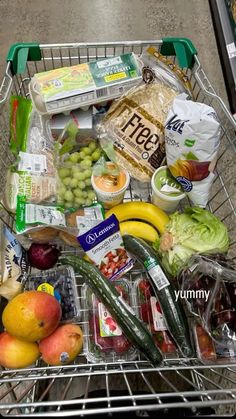 a shopping cart filled with lots of food