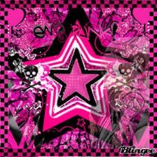 a pink and black background with a star on it's center, surrounded by other designs