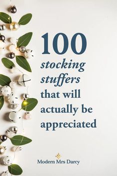 a quote from modern miss daisy on the cover of her book, 100 stocking stuff stuffings that will actually be appreciated