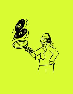 a drawing of a woman holding a frying pan