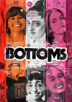 the poster for bottoms is shown in multiple colors and sizes, including pink, red, orange