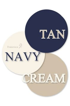 three circles with the words tan, navy and cream