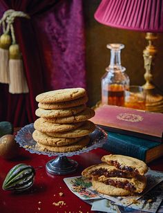 a stack of cookies sitting on top of a table