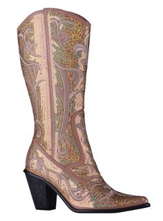 Helen's Heart Gold Blingy Sequins Cowboy Boots – SKYZ Boutique Sequin Dress With Boots, Sequin Cowboy Boots, Wedding Dress Boots, Womens Brown Cowboy Boots, Country Music Outfit, Heart Boots, Cowgirl Boots Wedding, Cowboy Boot Outfits, Custom Cowboy Boots