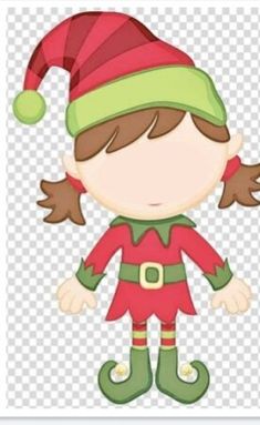 an elf with a green hat and red pants is standing in front of a white background