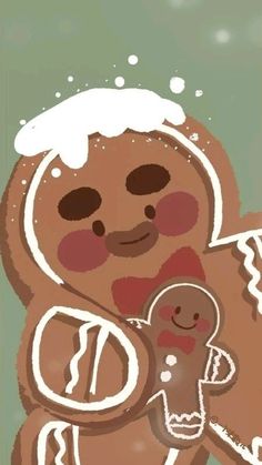 there is a drawing of a ginger holding a cookie in his arms and smiling at the camera