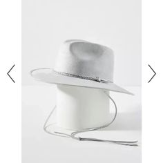 Brand New Gorgeous Anthropologie Hat Trendy Silver Summer Hat, Western Silver Hats For Summer, Silver Summer Hat For Rodeo, Silver Adjustable Hat With Short Brim, Western Silver Hat With Short Brim, Silver Summer Rodeo Hat, Silver Hat With Adjustable Fit And Short Brim, Silver Adjustable Flat Brim Hats, Silver Adjustable Hat For Rodeo