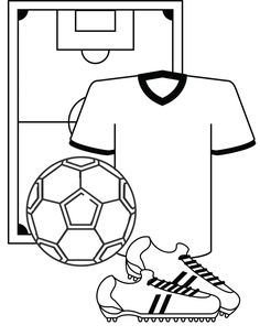 a black and white drawing of a soccer uniform with a ball in front of it