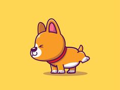 a cartoon dog with a red collar standing in the middle of a yellow wallpaper