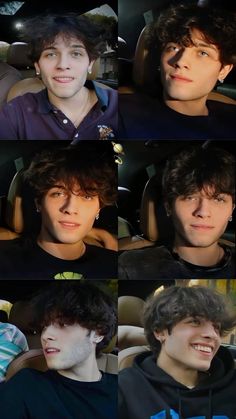 four different pictures of the same person in a car, one with his eyes closed