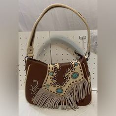 Montana West Women’s Turquoise & Leather Fringe Western Shoulder Bag Purse Nwt White Bohemian Leather Bags, Bohemian White Leather Bags, Western Handbags, Fringe Purse, Turquoise Leather, Leather Fringe, Montana, Shoulder Bags, Bag Lady