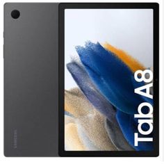 the new tablet is on display in front of a white background with blue and yellow paint