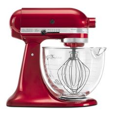 a red kitchen aid 5 qt mixer with the words enter to win on it