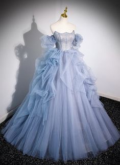 Tulle Pattern, Blue Sweet 16, Princess Evening Dress, Prom Dress Blue, Ruffle Prom Dress, Tulle Balls, Prom Dress Ideas, Blue Evening Dresses, Tulle Ball Gown