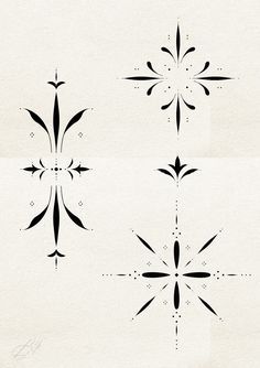 four black and white designs on paper