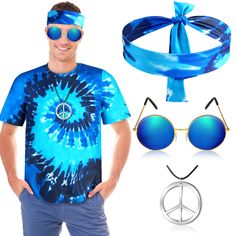 PRICES MAY VARY. 60s 70s Outfits for for Men Set: you will receive 1 piece of men's colorful tie-dye t-shirts, 1 piece of boho headband, 1 piece of peace sign necklace, and 1 pair of retro sunglasses, these hippie accessories will bring you an attractive charm, make you the focus of the theme party Quality Material: this 60s 70s men's hippie outfits is supported by quality polyester material, well made, the material is soft and skin friendly, comfortable to the touch, and the color is correct; T Decades Day Outfits For Boys 70s, Diy 70s Outfit For Kids Boys, 70s Theme Outfits For Men, 70s Dress Up Day At School For Boys, Boys 70s Outfit Ideas, Mens 60s Costume, Hippie Mens Outfits, Decades Party Outfit, 70s Hippie Outfits