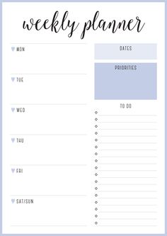 a printable weekly planner with the words, week by month