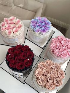 four different types of roses are arranged on top of each other in the same box