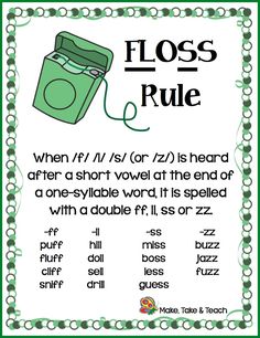 a green and white poster with the words floss rules