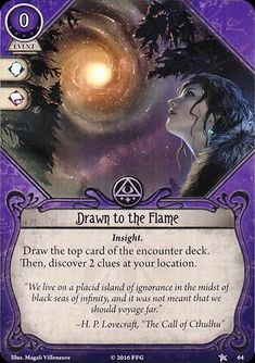 a card with an image of two people facing each other and the words drawn to the flame