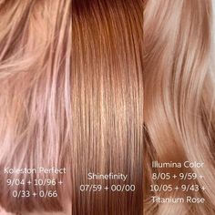 Wella Education Suomi on Instagram: "Tallenna nämä #RoseGoldHair reseptit myöhempää käyttöä varten! 😲 🤍 Haluaisitko oppia käyttämää laajemmin Wella värejä? Jos vastasit kyllä niin käy katsomassa bion linkin kautta digitaaliset koulutukset ja opit lisää #WellaColor 🎨 #WellaEducation_Suomi #WellaNordic @wellanordic #Wellahair @wellahair #AskForWella #MakeChange #WellaEducation" Koleston Perfect Formulas, Wella Education, Light Copper Hair, Wella Illumina Color, Mommy Hairstyles, Beige Hair