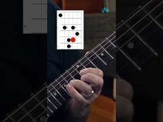 a man is playing an electric guitar with four red dots on the fretboard