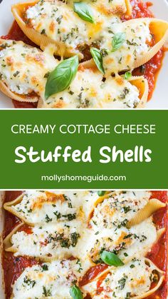 creamy cottage cheese stuffed shells on a plate