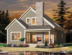 this is an artist's rendering of a house in the country side with lake and trees