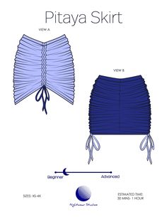 a blue skirt with ruffles on the front and side, measurements for it