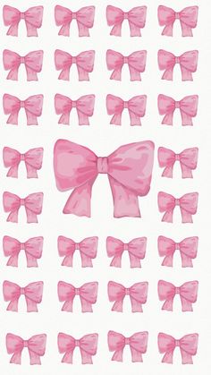 pink bows are arranged in rows on a white background