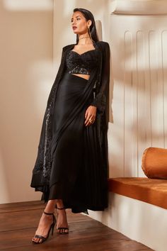 Tulle Lehenga, Tulle Jacket, Black Pleated Skirt, Embellished Jacket, Black Saree, Lehenga Saree, Party Wear Indian Dresses, Black Tulle