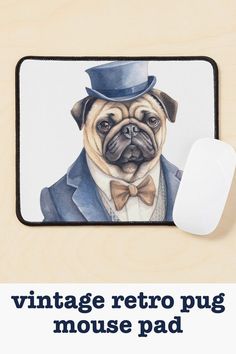 Bridgerton inspired Vintage and retro pug in a suit Mouse Pad Pug Drawing, Bridgerton Inspired, Pug