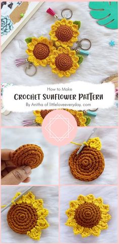 crochet sunflower pattern with instructions to make it in the shape of a flower