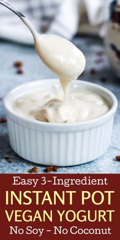 an image of instant pot vegan yogurt being spooned into a bowl