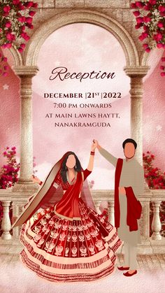 Reception Caricature Indian, Reception Wedding Invitations, Caricature Wedding Invitations Templates, Hindu Wedding Invitation Background, Caricature Wedding Invitations Indian, Wedding Invite Background, Wedding Card Design Templates