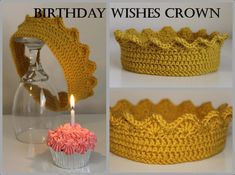 birthday wishes crown with candle and cupcake