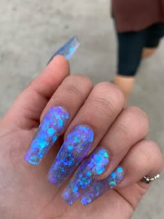 Iridescent Foil Nails, Clear Gel Nails Ideas, Magical Nails Acrylic, Pink And Blue Holographic Nails, Glass Manicures, Glass Nails Designs, Glass Nails, Kawaii Nails, Get Nails