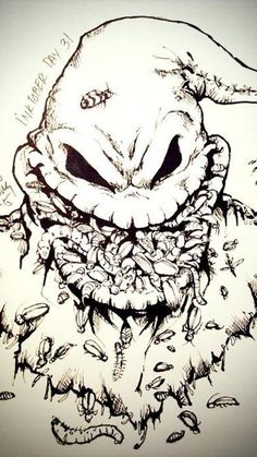 a drawing of an evil clown with his mouth open