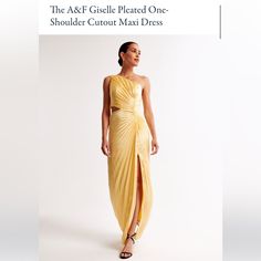 Yellow One Shoulder Abercrombie Dress Abercrombie Dress, Kualoa Ranch, Gold Cocktail Dress, Abercrombie And Fitch Dresses, Yellow Bridesmaids, Cutout Maxi Dress, Guest Attire, Asymmetrical Neckline, Sunny Yellow