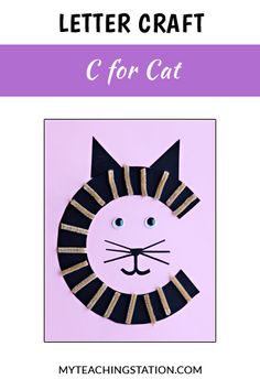 a paper plate with a cat's head on it and the words, letter craft c