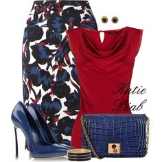 "Blue&Red Floral" by katiediab on Polyvore Blue And Red Clothes, Pretty Skirt, Casual Chique, Orla Kiely, Floral Outfit, Red Top, Business Attire, Fashion Mode, Summer 2014