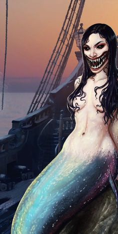 a painting of a mermaid with her mouth open