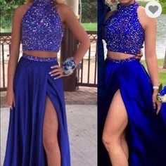 Brand New Still In Box 2 Piece Silk Royal Blue Sequined Top Prom. Dress Paid $375 Royal Blue Party Dress, Two Piece Dresses, Mint Bridesmaid Dresses, Colorful Dresses Formal, Prom Dresses 2018, Prom Dresses 2017, Simple Prom Dress, Blue Party Dress, Prom Dresses For Sale